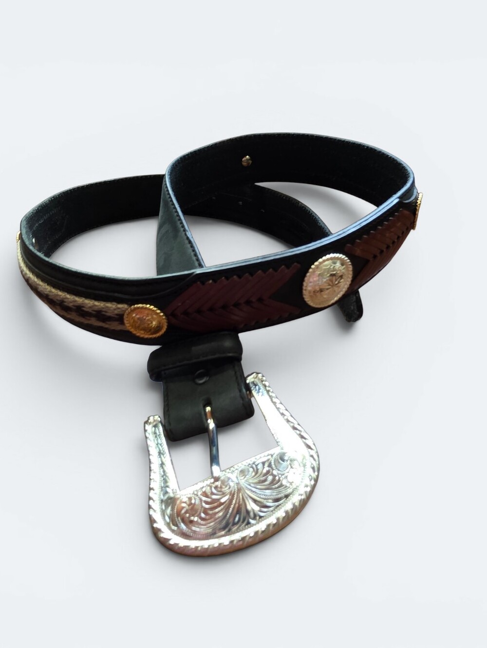 Tony Lama Men's Size 38 The Duke Black Leather Western Belt 7233L Concho